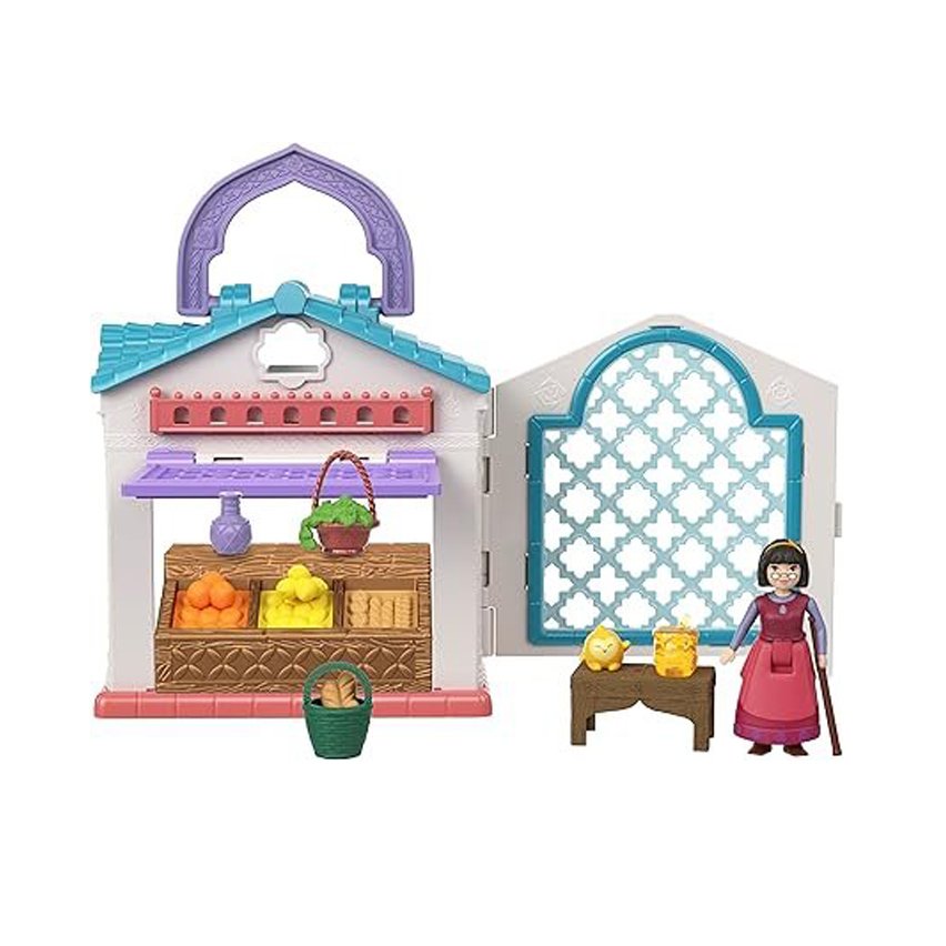 Mattel Disney Wish El Poder de los Deseos, Dahlia y su mercado Set de juego para muñecas mini con figura y accesorios, inspirado en la película, juguete +3 años (HRH74)