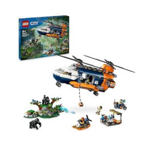 LEGO City Exploradores de la Jungla: Helicóptero en Campamento Base Vehículo Juguete de Construcción con 5 Minifiguras Inc. Piloto y Fotógrafo, Regalo para Niños y Niñas de 8 Años o Más 60437